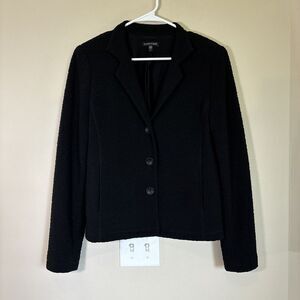 EILEEN FISHER Crinkle Textured‎ Blazer Jacket Size S Black Lining Stretch